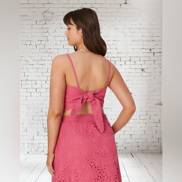 Andie Eyelet Crop Top XL & XXXL NWT Pink Tie-Back Feminine Flair Breezy Fit - Picture 2 of 4